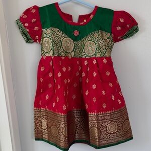 Red and Green Traditional Indian Dress baby girl 18months